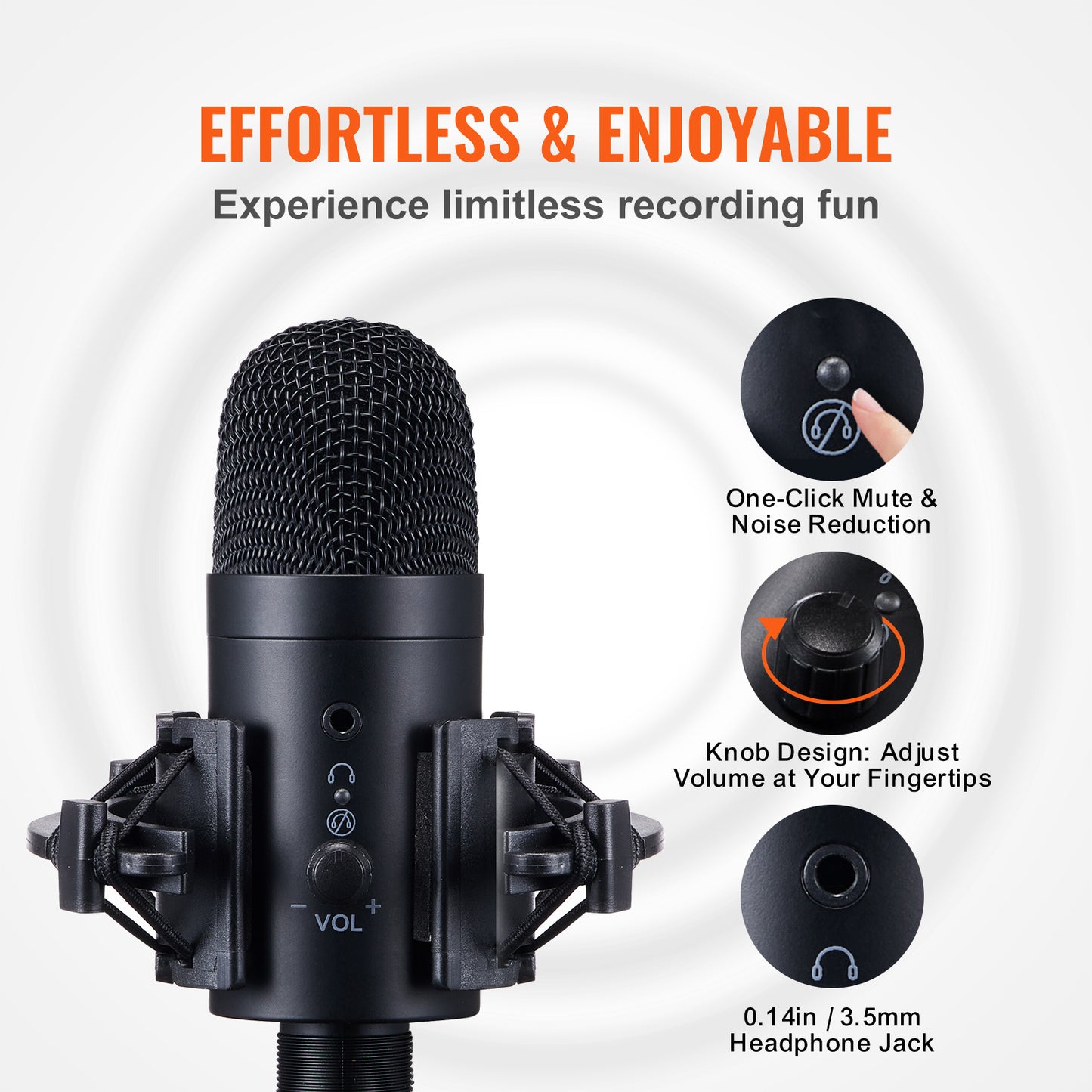 VEVOR USB Microphone, 192kHz 24-bit, Professional Condenser Microphone Kit,